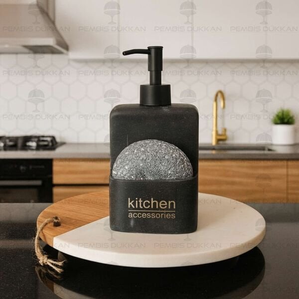 SİYAH MERMER DESENLİ POLYRESİN, SÜNGERLİK HAZNELİ SABUNLUK (56815) SİYAH BAŞLIKLI