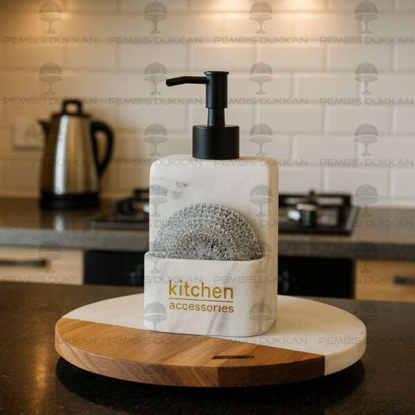 BEYAZ MERMER DESENLİ POLYRESİN, SÜNGERLİK HAZNELİ SABUNLUK (56815) SİYAH BAŞLIKLI