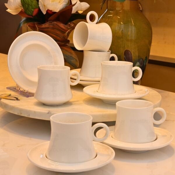 BEYAZ PORSELEN 6 KİŞİLİK ÇAY FİNCAN TAKIMI