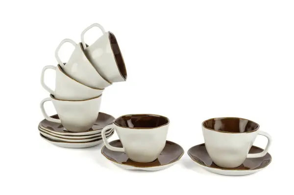 BEYAZ KARAMEL 6 KİŞİLİK KAHVE FİNCAN TAKIMI