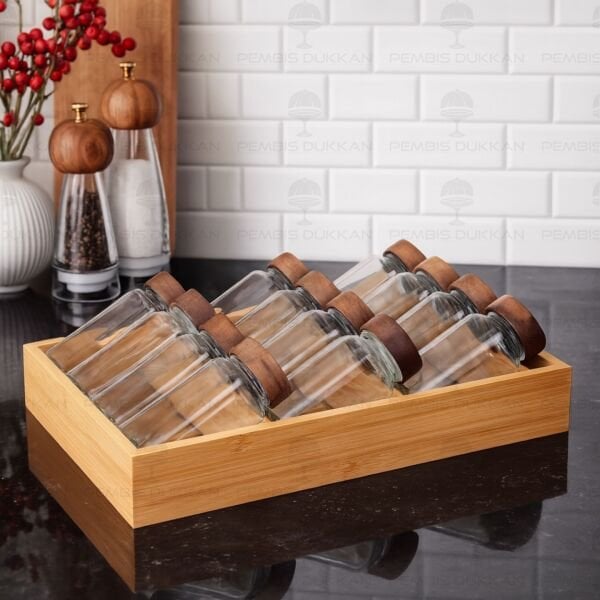 ÇEKMECE İÇİ STANDLI, 12Lİ BOHEM AKASYA KAPAKLI BAHARATLIK SET (1455)