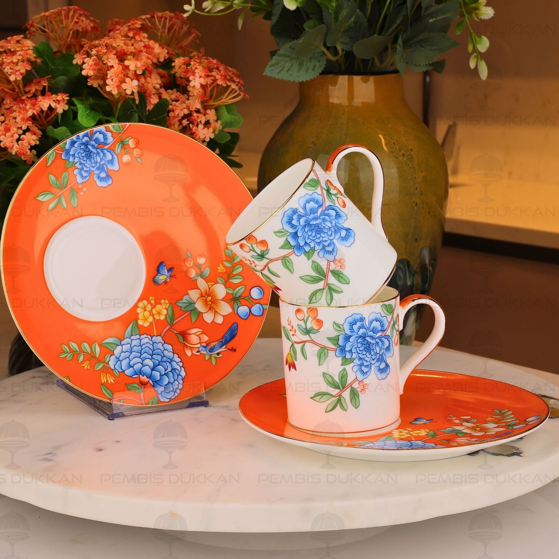 TURUNCU 2 KİŞİLİK ÇAY FİNCAN TAKIMI (YNS 019)