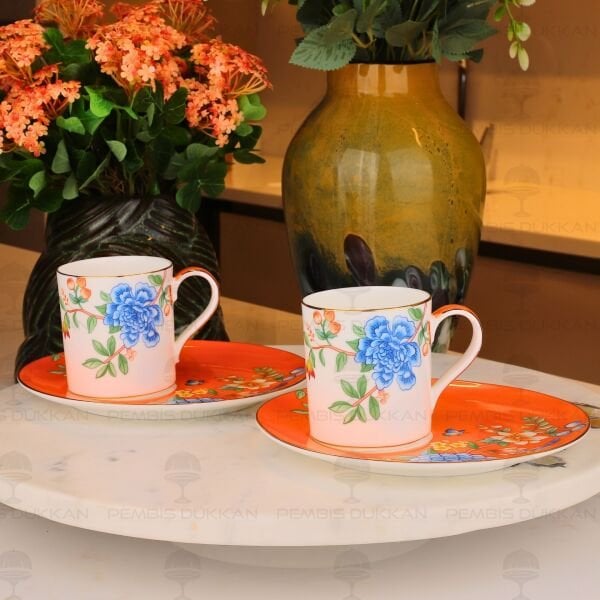 TURUNCU 2 KİŞİLİK ÇAY FİNCAN TAKIMI (YNS 019)
