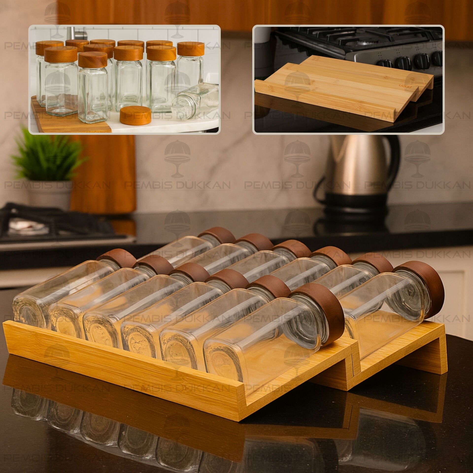 12Lİ AKASYA BAHARATLIK ÇEKMECE İÇİ STANDLI KOMBİN SET (1355)