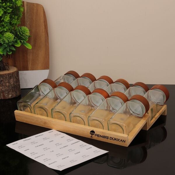 12Lİ AKASYA BAHARATLIK ÇEKMECE İÇİ STANDLI KOMBİN SET (1355)