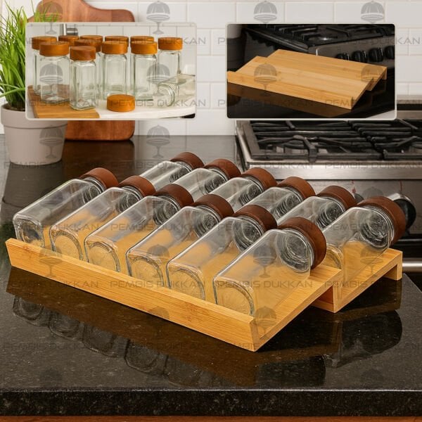 ÇEKMECE İÇİ 2 BASAMAKLI, 12Lİ AKASYA KAPAKLI BAHARATLIK SET (1355)