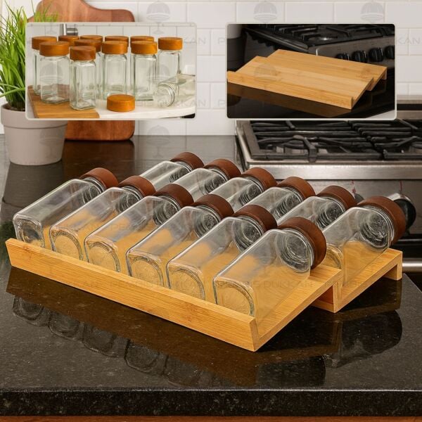 ÇEKMECE İÇİ 2 BASAMAKLI, 12Lİ AKASYA KAPAKLI BAHARATLIK SET (1355)