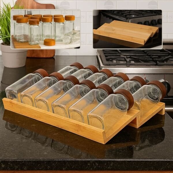 ÇEKMECE İÇİ 2 BASAMAKLI, 12Lİ BOHEM AKASYA KAPAKLI BAHARATLIK SET (1355)