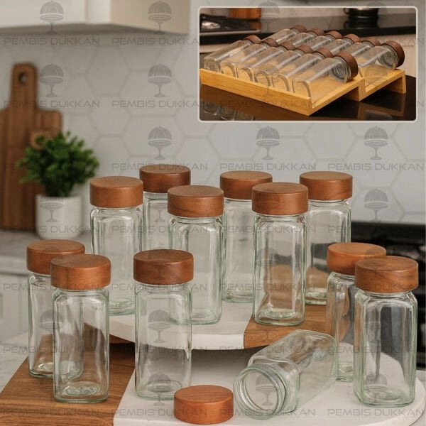 ÇEKMECE İÇİ 2 BASAMAKLI, 12Lİ AKASYA KAPAKLI BAHARATLIK SET (1355)