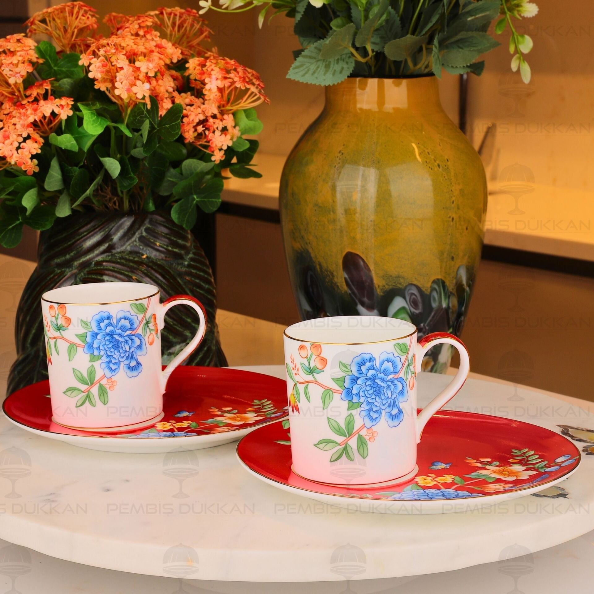 KIRMIZI 2 KİŞİLİK ÇAY FİNCAN TAKIMI (YNS 019)