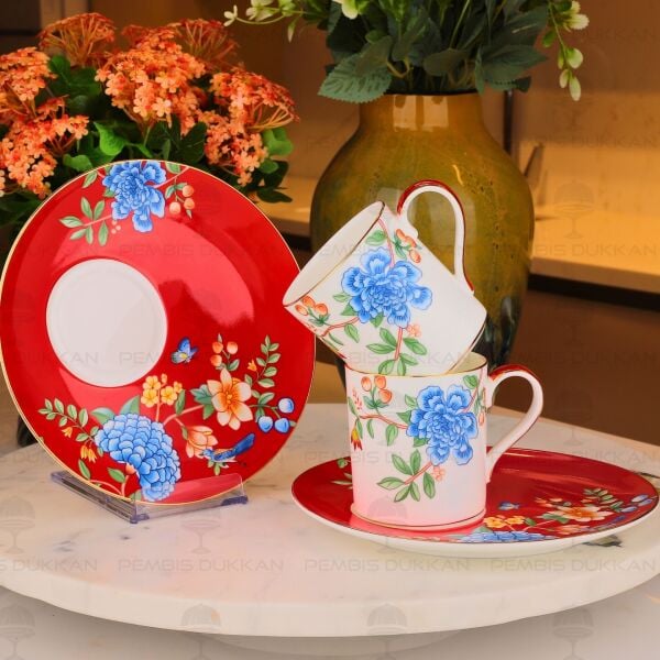 KIRMIZI 2 KİŞİLİK KAHVE FİNCAN TAKIMI (YNS 019)