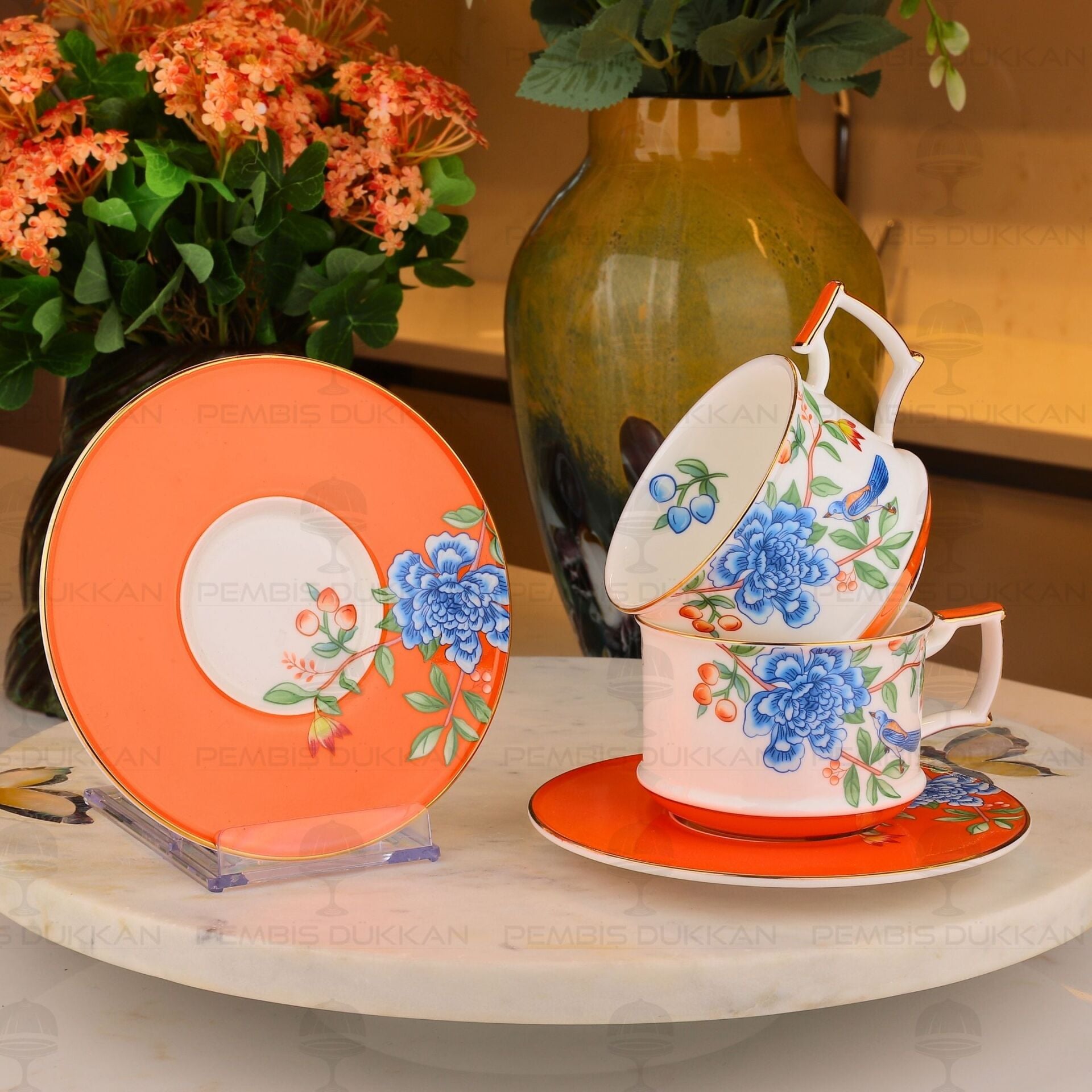 TURUNCU 2 KİŞİLİK ÇAY FİNCAN TAKIMI (YNS 018)