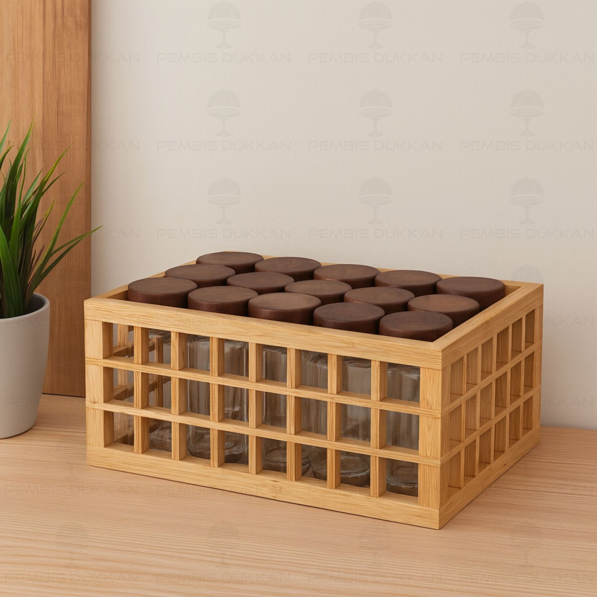 KAFES STANDLI, 15Lİ AKASYA KAPAKLI BAHARATLIK SET (7B13)