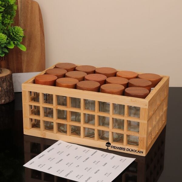 15'Lİ AKASYA KAPAKLI KAFES KASA BAHARATLIK KOMBİN SET