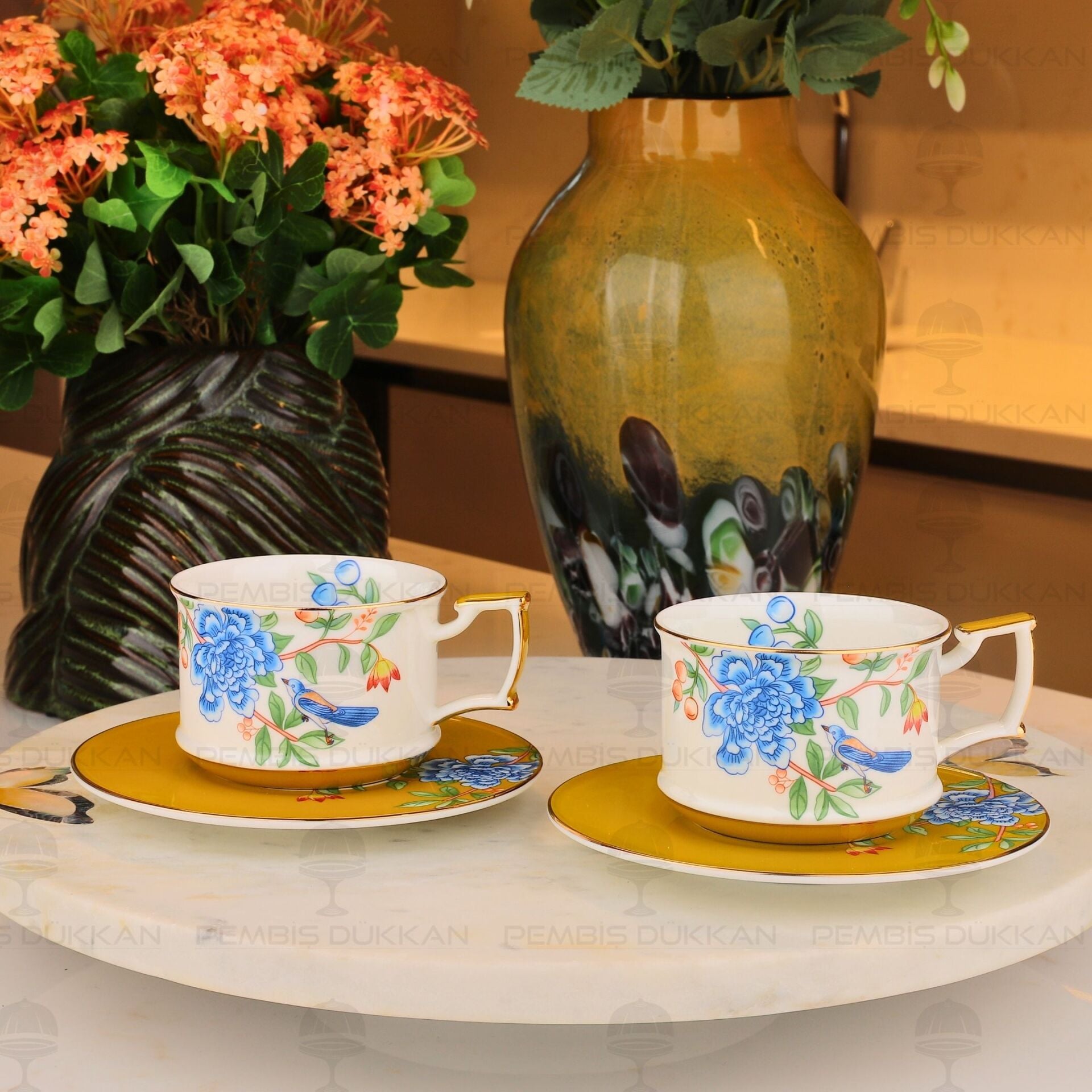 YAĞ YEŞİLİ 2 KİŞİLİK ÇAY FİNCAN TAKIMI (YNS 018)