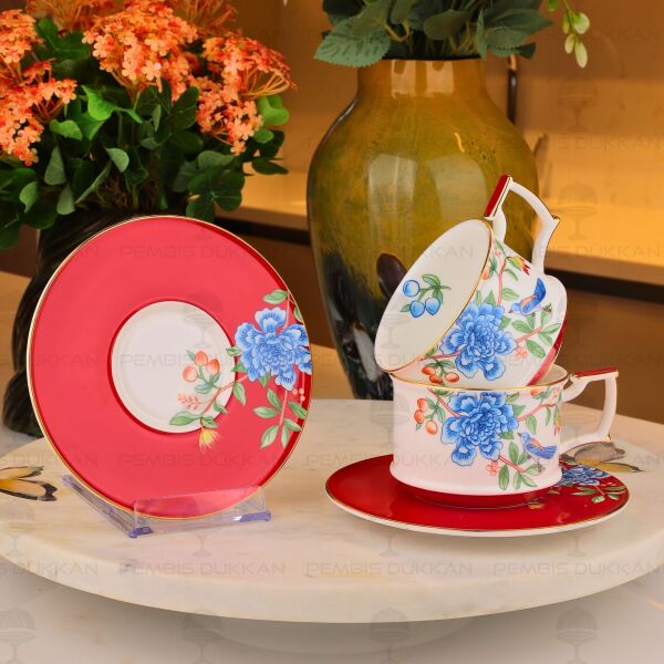 KIRMIZI 2 KİŞİLİK ÇAY FİNCAN TAKIMI (YNS 018)