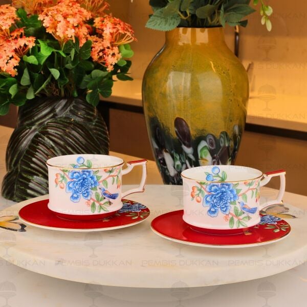 KIRMIZI 2 KİŞİLİK ÇAY FİNCAN TAKIMI (YNS 018)
