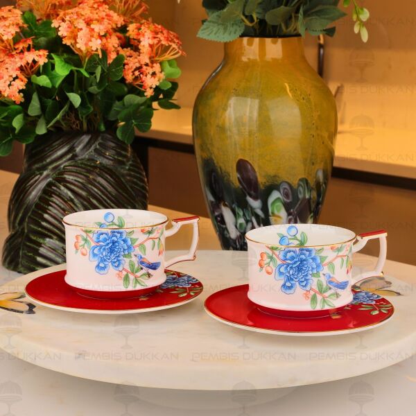 KIRMIZI 2 KİŞİLİK ÇAY FİNCAN TAKIMI (YNS 018)