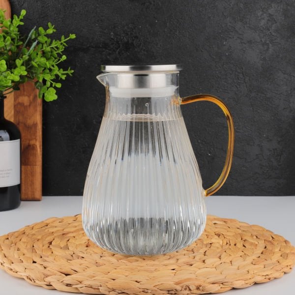 1300ML ÇİZGİLİ UZUN, METAL KAPAKLI BOROSİLİKAT CAM SÜRAHİ (NO 3)