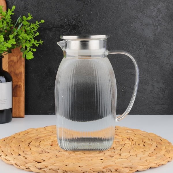 1650ML ÇİZGİLİ KARE, METAL KAPAKLI BOROSİLİKAT CAM SÜRAHİ (NO 4)