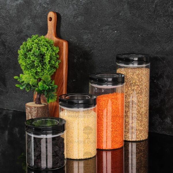 4LÜ SİYAH TESORA, ERZAK KAVANOZ SETİ (850ML-1300ML-1650ML-2100ML)