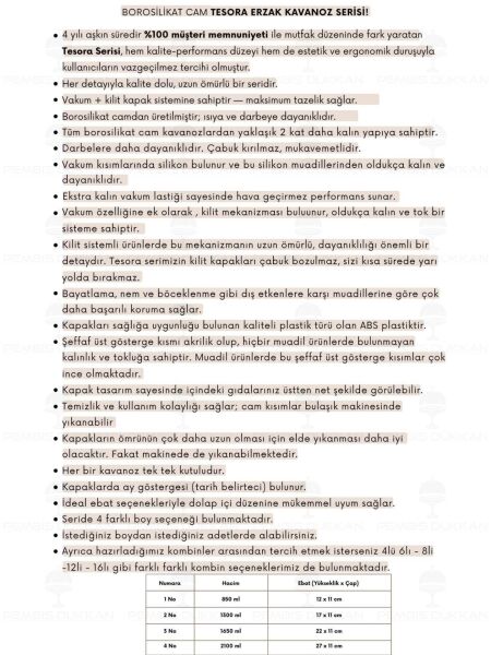 4LÜ SİYAH TESORA, ERZAK KAVANOZ SETİ (850ML-1300ML-1650ML-2100ML)