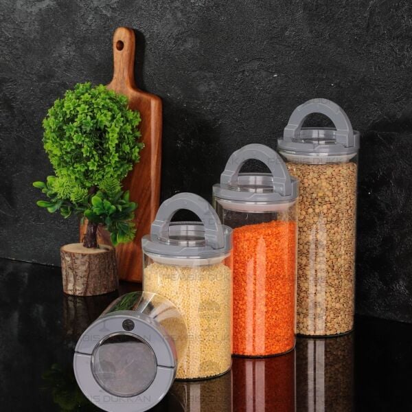 4LÜ GRİ TESORA, ERZAK KAVANOZ SETİ (850ML-1300ML-1650ML-2100ML)