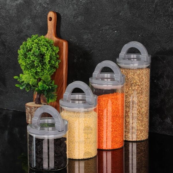 4LÜ GRİ TESORA, ERZAK KAVANOZ SETİ (850ML-1300ML-1650ML-2100ML)