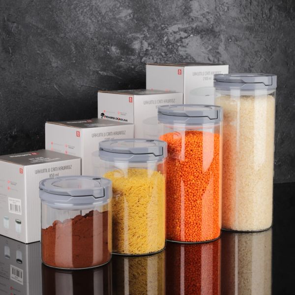 4LÜ GRİ TESORA, ERZAK KAVANOZ SETİ (850ML-1300ML-1650ML-2100ML)