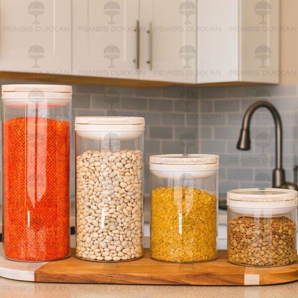 4LÜ BEYAZ TESORA, ERZAK KAVANOZ SETİ (850ML-1300ML-1650ML-2100ML)