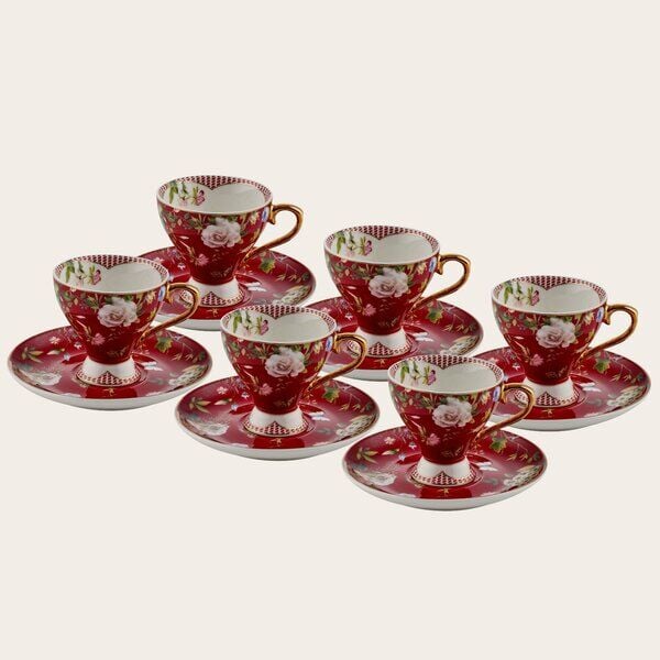 KIRMIZI 6 KİŞİLİK KAHVE FİNCAN TAKIMI (AZR 005)