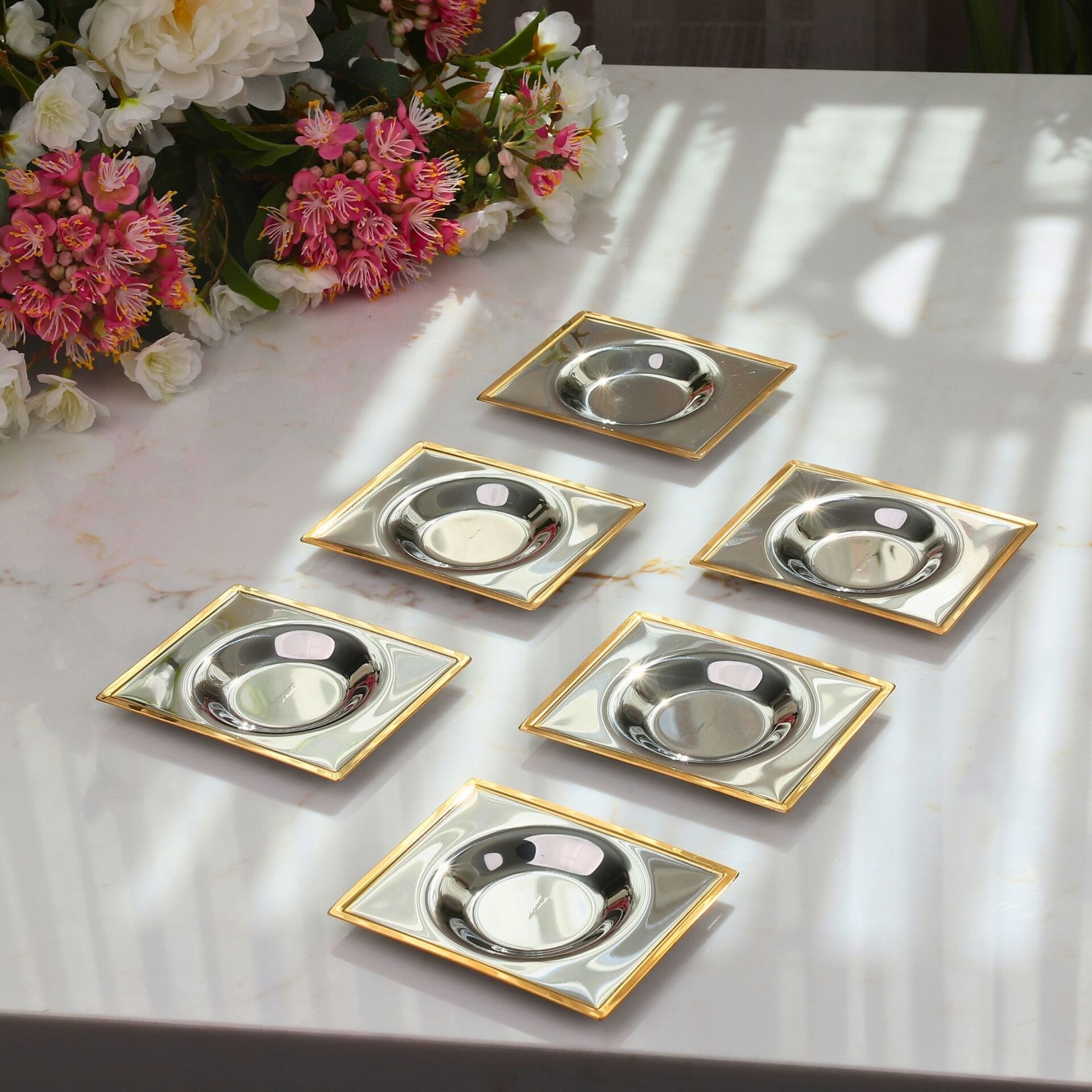 Tiamo Oslo Gold 6lı Çelik Çay Tabağı