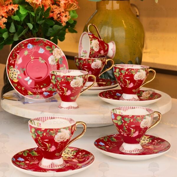 KIRMIZI 6 KİŞİLİK KAHVE FİNCAN TAKIMI (AZR 005)