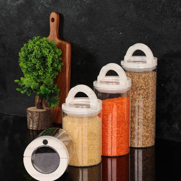 4LÜ BEYAZ TESORA, ERZAK KAVANOZ SETİ (850ML-1300ML-1650ML-2100ML)
