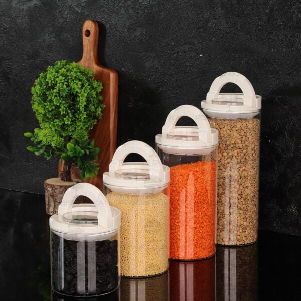 4LÜ BEYAZ TESORA, ERZAK KAVANOZ SETİ (850ML-1300ML-1650ML-2100ML)