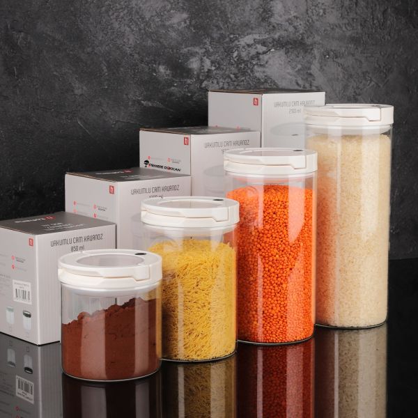 4LÜ BEYAZ TESORA, ERZAK KAVANOZ SETİ (850ML-1300ML-1650ML-2100ML)