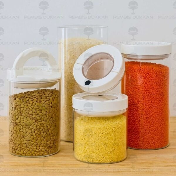 4LÜ BEYAZ TESORA, ERZAK KAVANOZ SETİ (850ML-1300ML-1650ML-2100ML)