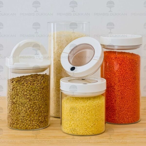 4LÜ BEYAZ TESORA, ERZAK KAVANOZ SETİ (850ML-1300ML-1650ML-2100ML)