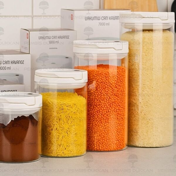 4LÜ BEYAZ TESORA, ERZAK KAVANOZ SETİ (850ML-1300ML-1650ML-2100ML)