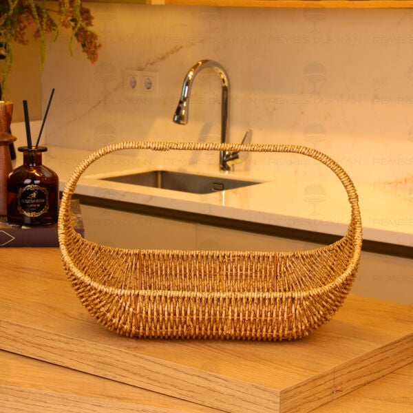 Bohem Rattan Oval Kulplu Sepet (1705)