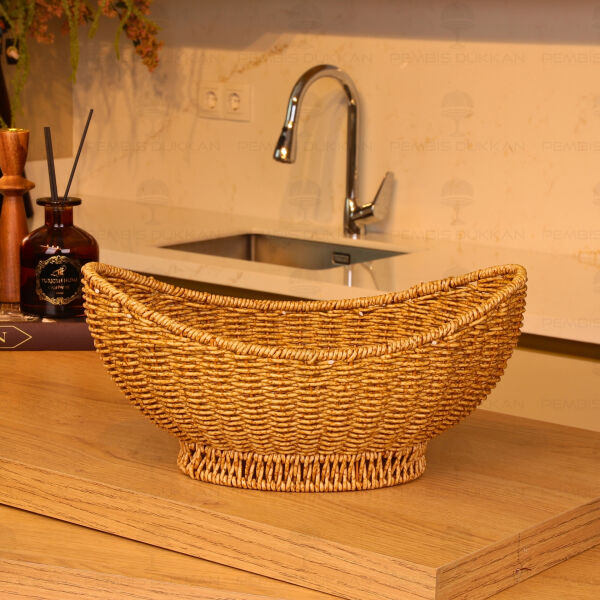 Bohem Rattan Oval Ayaklı Dekoratif Sepet (1693)