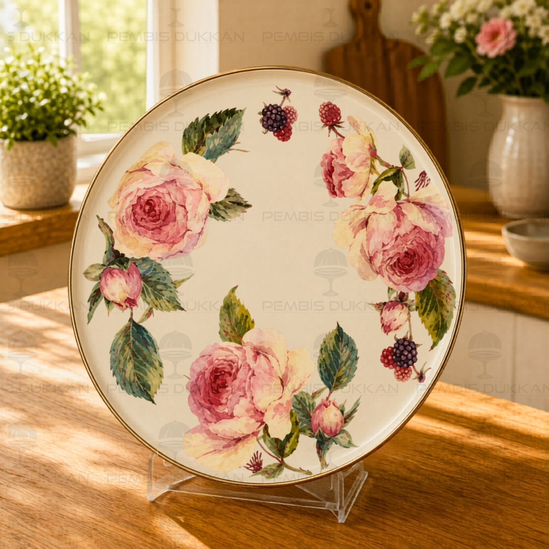 Rose Deluxe Emaye 32cm Sunum Tepsi