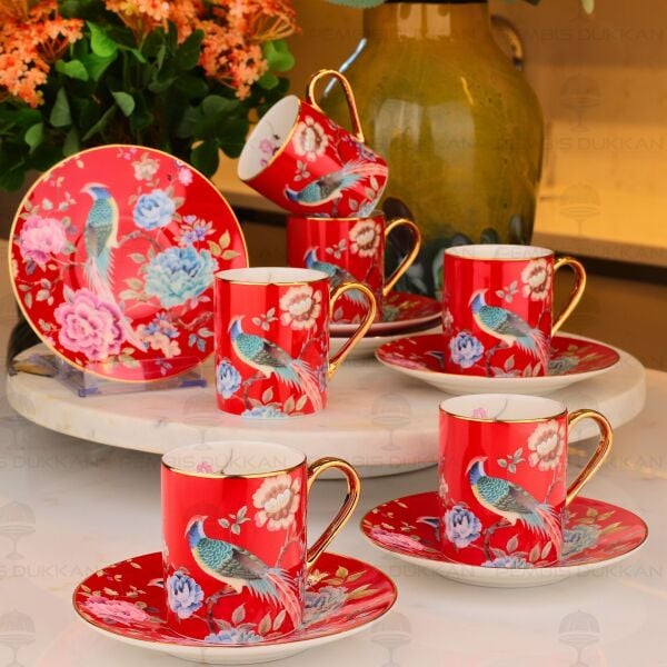 KIRMIZI 6 KİŞİLİK KAHVE FİNCAN TAKIMI (YNS 020)