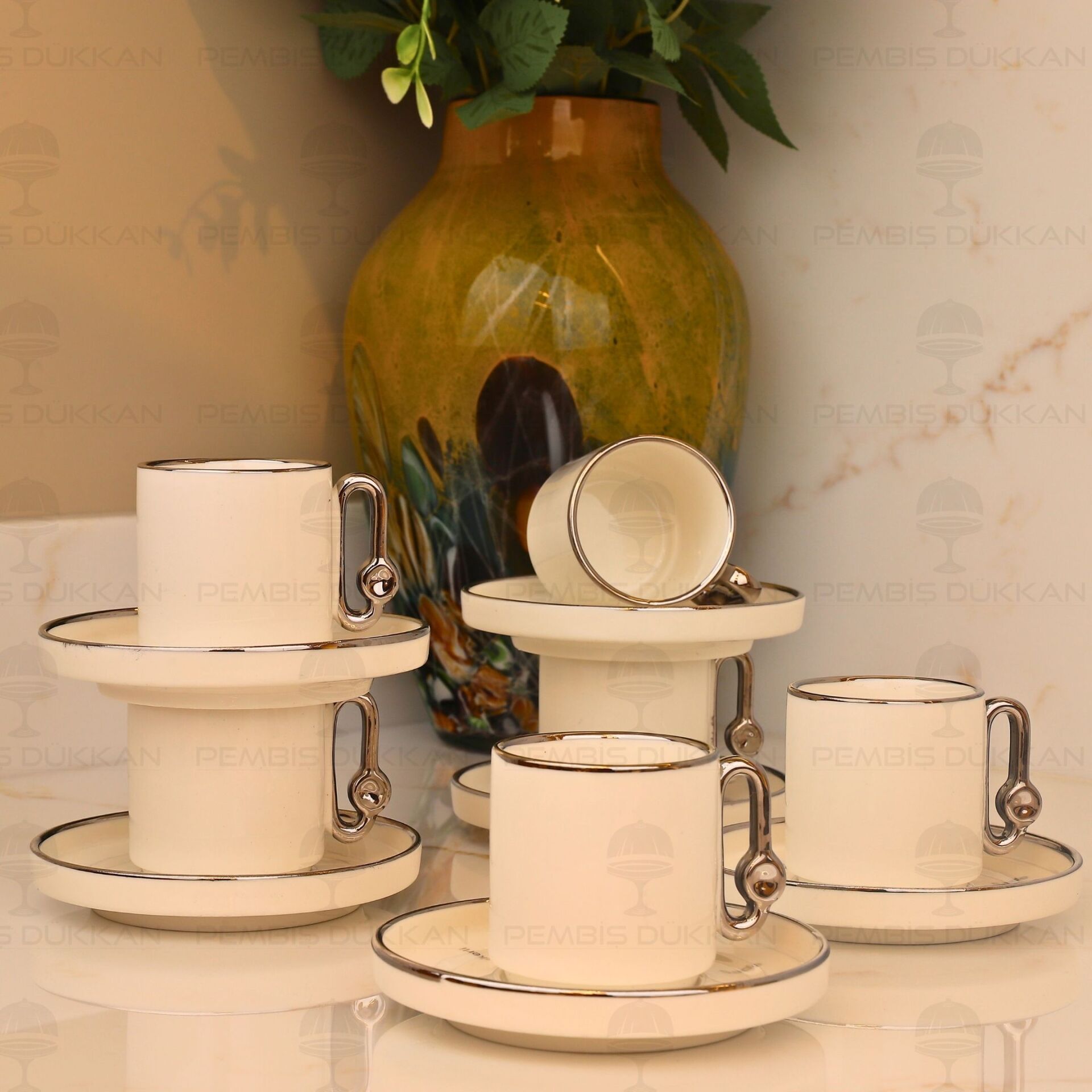 SADE ORTA ŞEKERLİ GÜMÜŞ 6 KİŞİLİK KAHVE FİNCAN TAKIMI (25102)