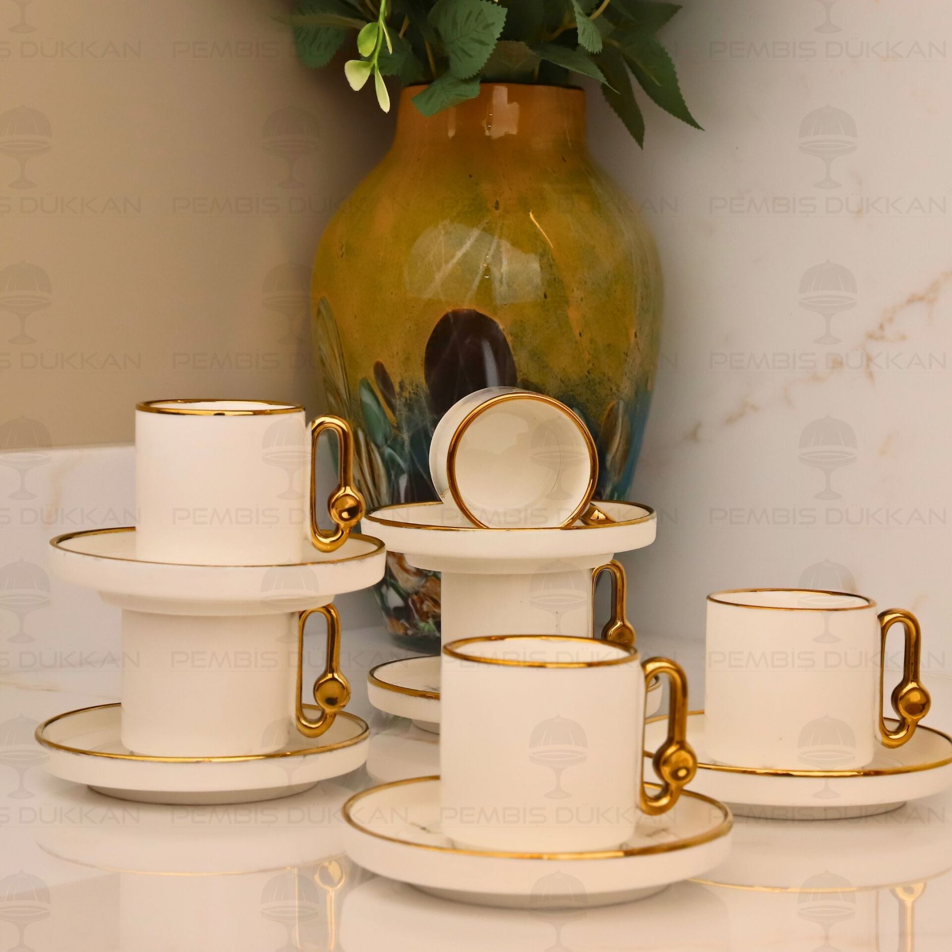 SADE ORTA ŞEKERLİ GOLD 6 KİŞİLİK KAHVE FİNCAN TAKIMI (25101)