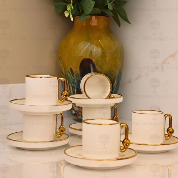 SADE ORTA ŞEKERLİ GOLD 6 KİŞİLİK KAHVE FİNCAN TAKIMI (25101)