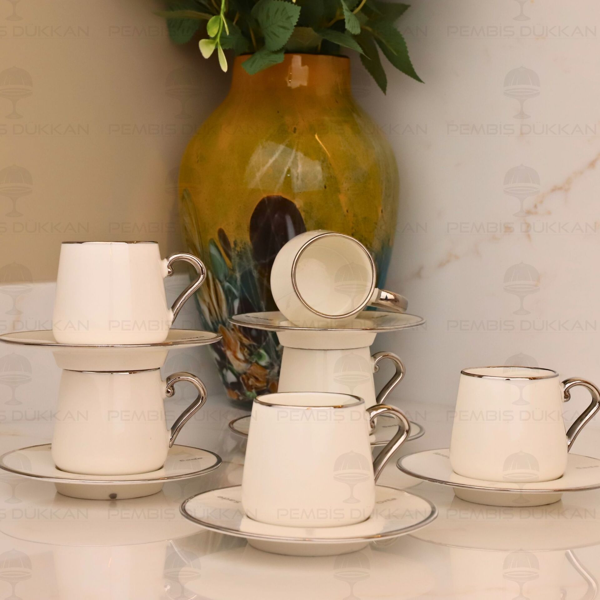 SADE ORTA ŞEKERLİ GÜMÜŞ 6 KİŞİLİK KAHVE FİNCAN TAKIMI (25104)