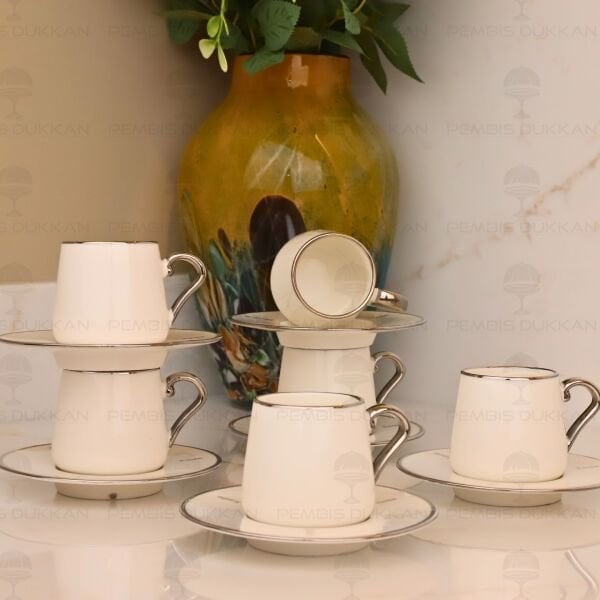 SADE ORTA ŞEKERLİ GÜMÜŞ 6 KİŞİLİK KAHVE FİNCAN TAKIMI (25104)