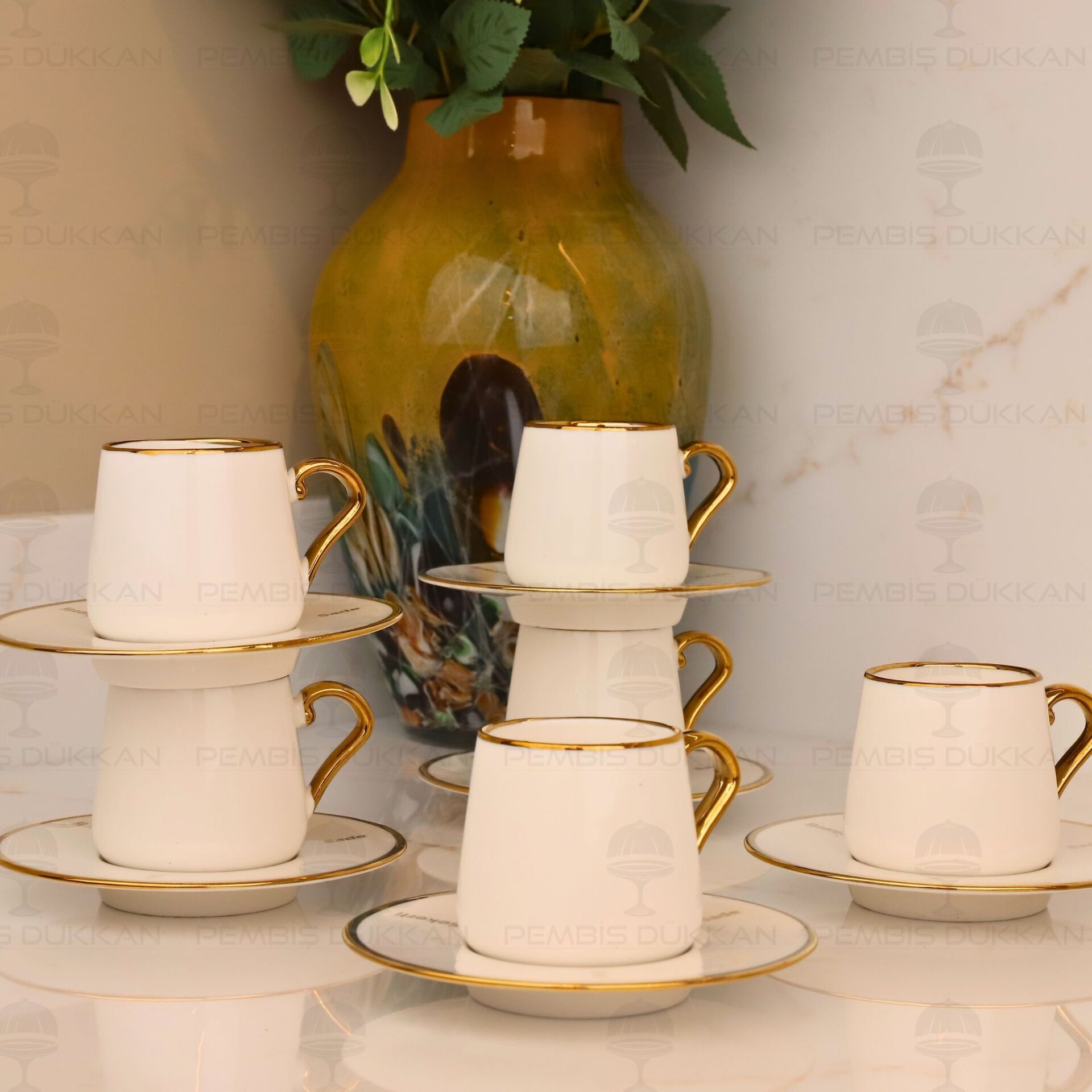 SADE ORTA ŞEKERLİ GOLD 6 KİŞİLİK KAHVE FİNCAN TAKIMI (25103)