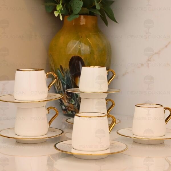SADE ORTA ŞEKERLİ GOLD 6 KİŞİLİK KAHVE FİNCAN TAKIMI (25103)